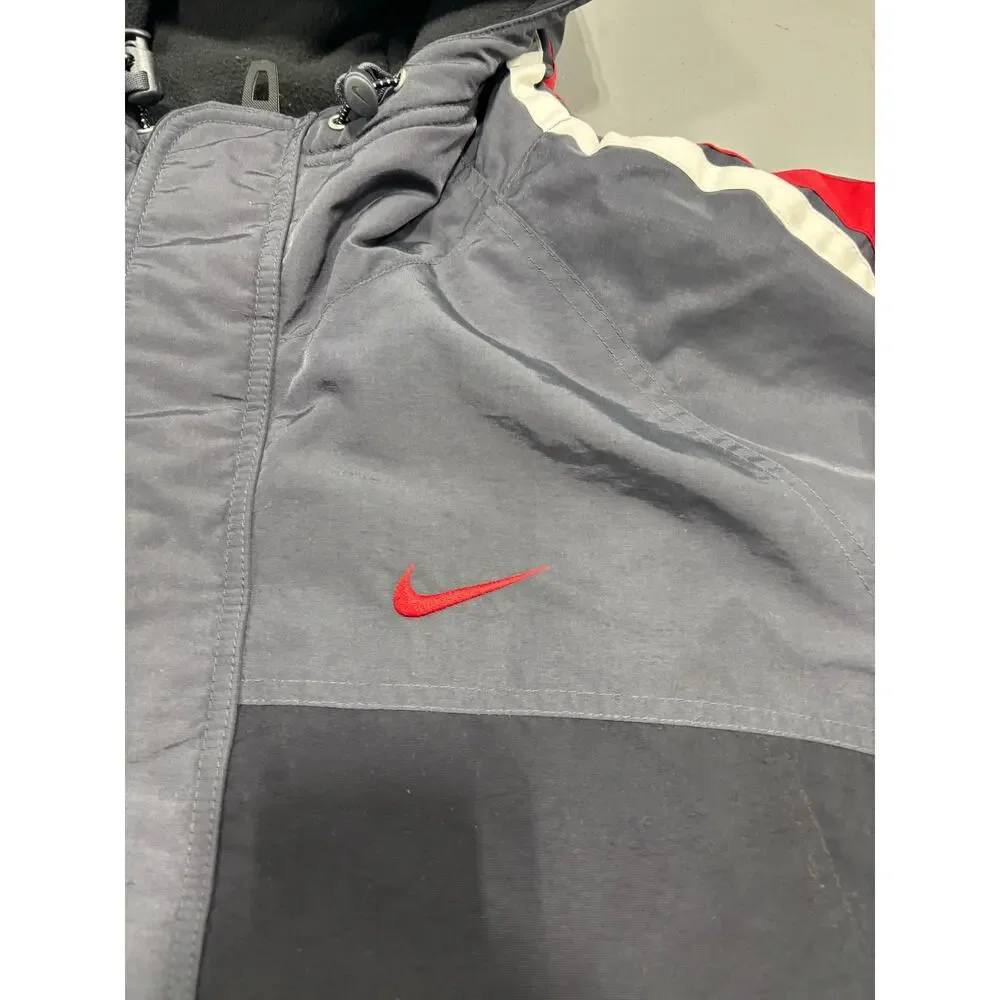 VTG Y2K Nike Technical Parka Jacket Grey‎ Red Size XL Center Swoosh Style